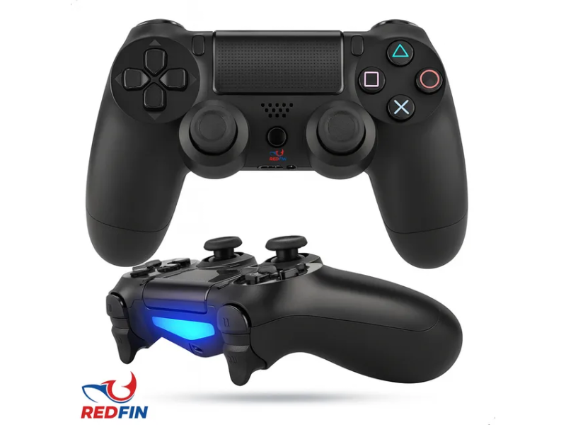 Controle Sem Fio Joystick Bluetooth Para Ps4 Videogame Tv Samsung Pc P4 Ps 4 Dual Shock Manete Pc Gamer Tv Smart Controle Bluetooth Sem Fio Celular Headset Com P2 - Marca Redfin Preto